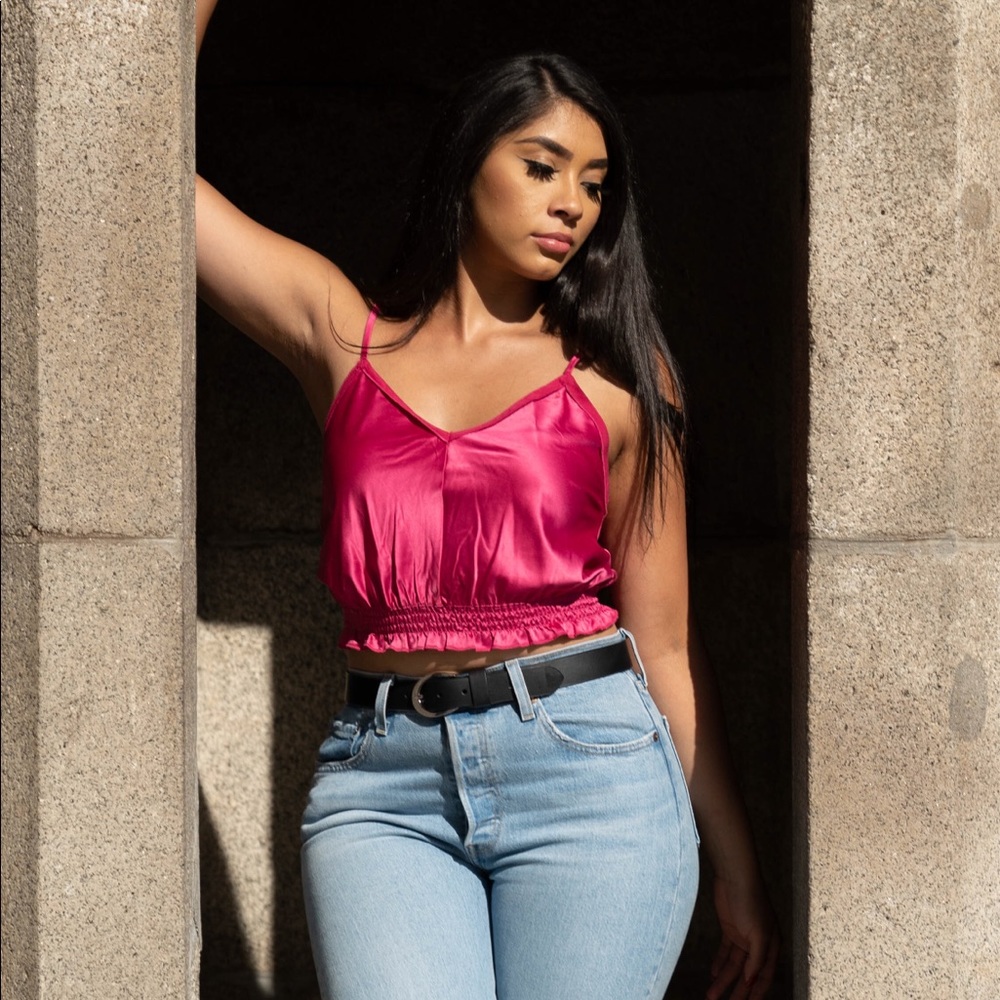 Pink silk crop top